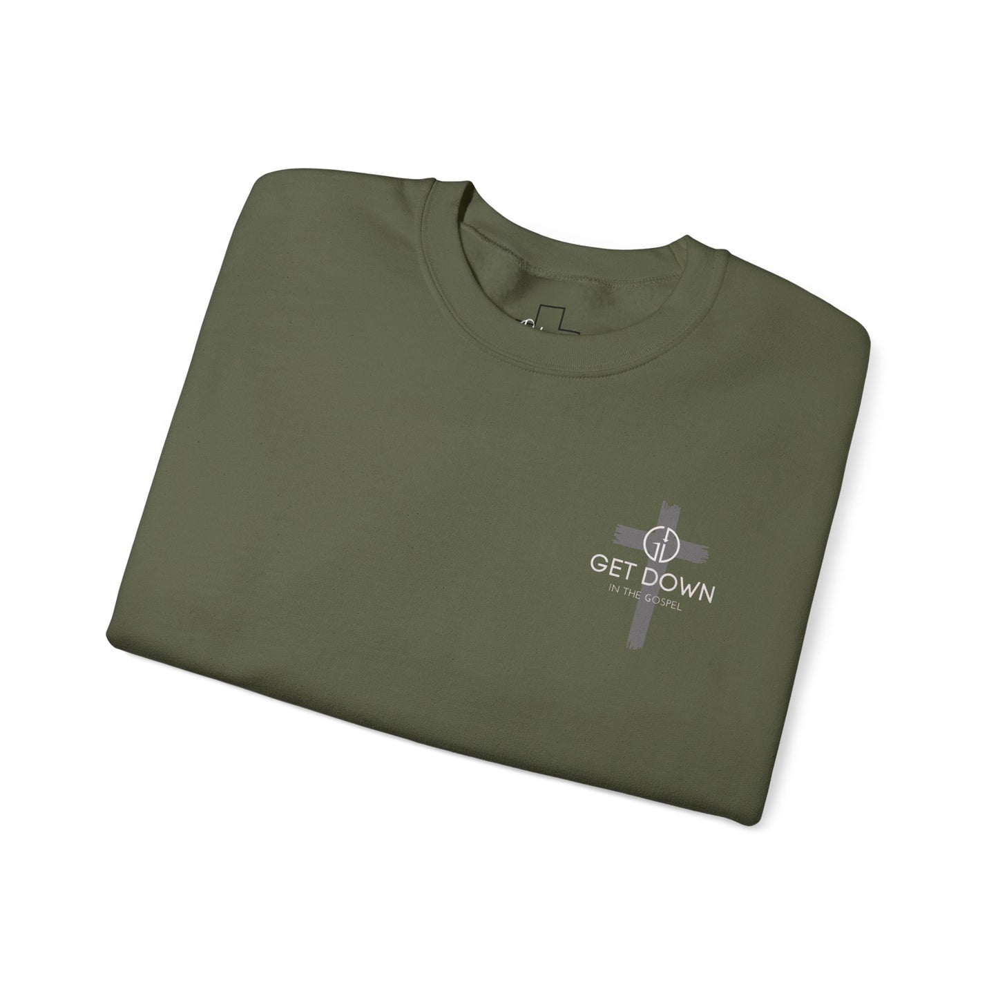 GET DOWN IN THE GOSPEL GRAY CROSS WHITE FONT