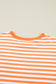 Orange Stripe 3/4 Sleeve Exposed Seam Patchwork Pullover Top