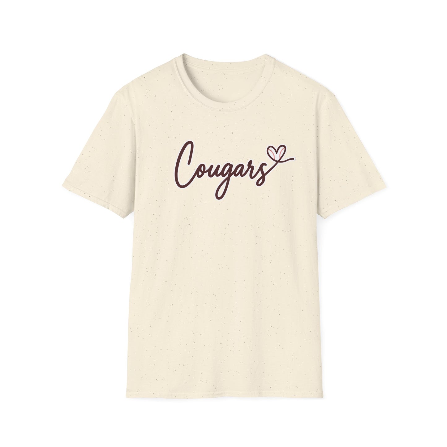 Cougars Script T-Shirt — Retro Pink Heart Team Tee