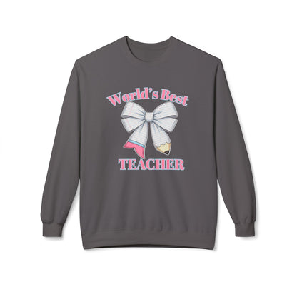 World’s Best Teacher Crewneck Sweatshirt — Bow & Pencil Teacher Gift