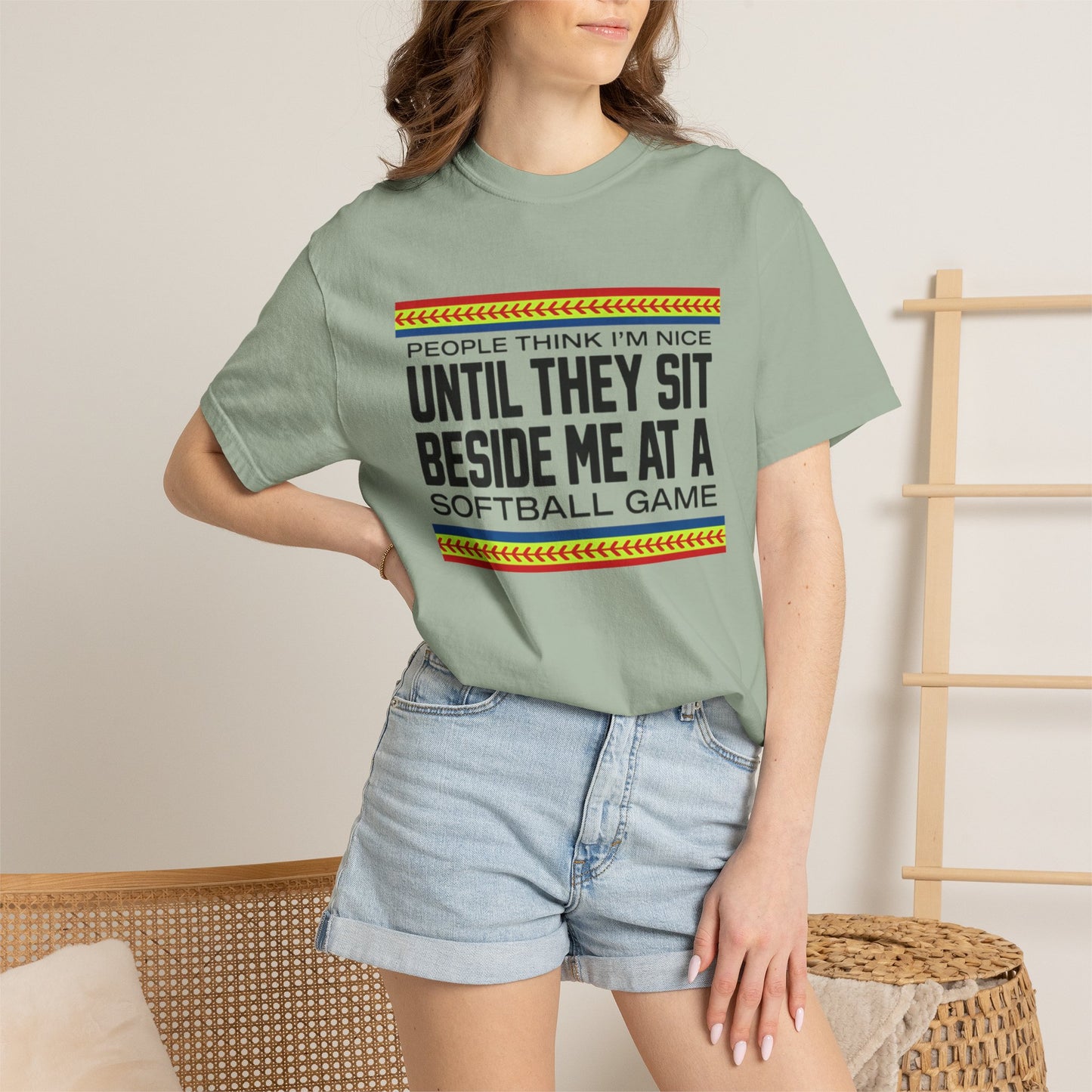 COMFORT COLORS - Softball Game T-Shirt – "People Think I'm Nice Until They Sit Beside Me at a Softball Game"