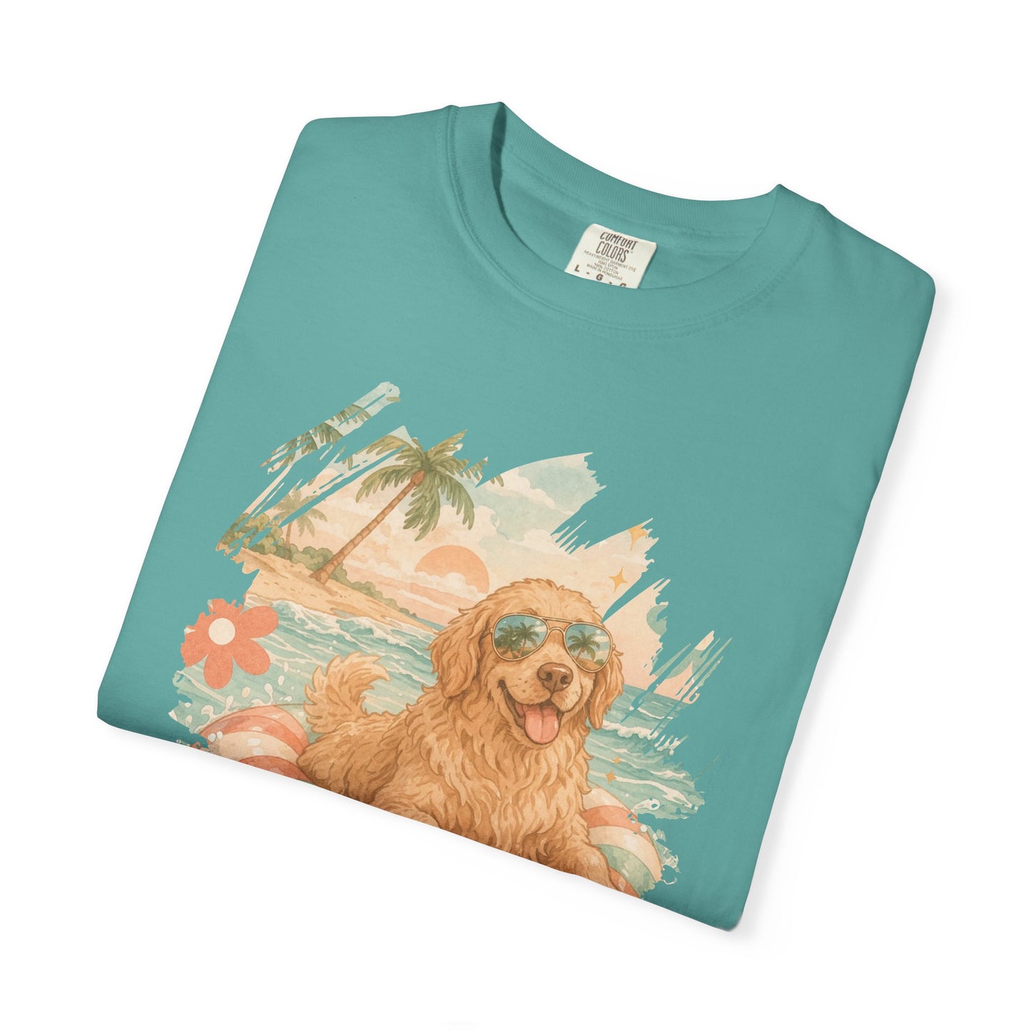 COMFORT COLORS - Dog Days of Summer T-Shirt — Retro Golden Retriever Beach Tee