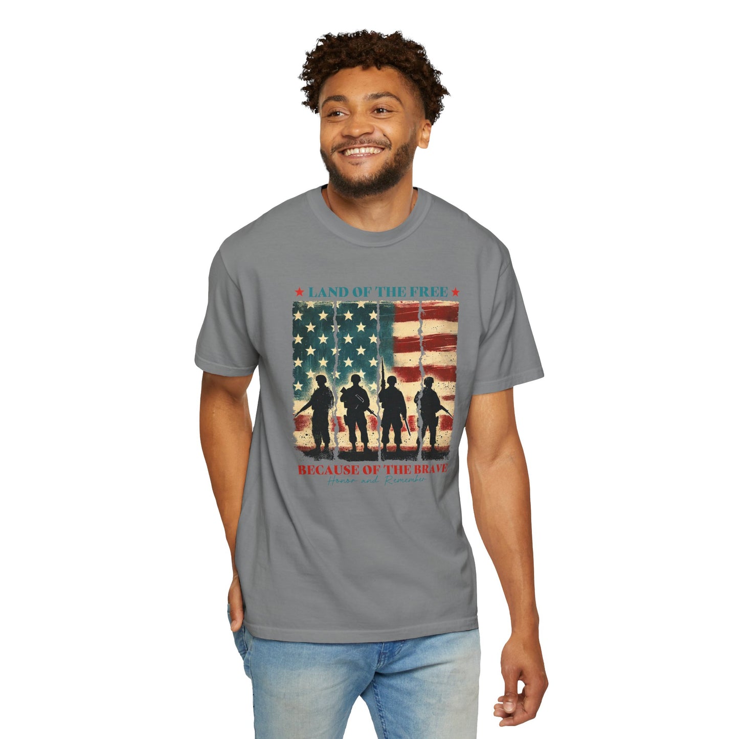 COMFORT COLORS - Veteran Tribute T-Shirt — "Land of the Free Because of the Brave" Patriotic Tee
