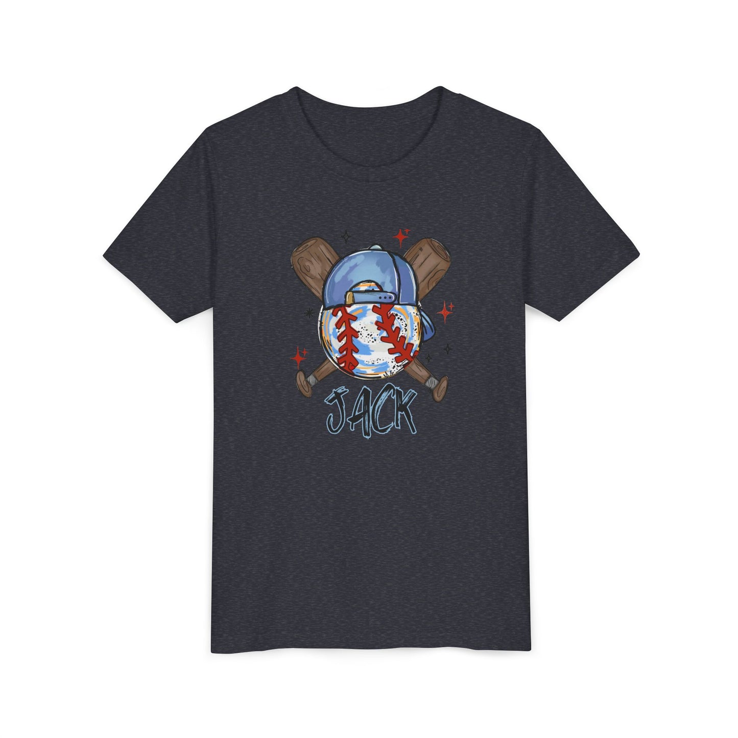 *** NEED THIS PERSONALIZED? DO NOT ORDER THIS SHIRT - PLEASE EMAIL ME AT REFININGFAITHCOMPANY@GMAIL.COM - Youth Baseball Tee — Personalized 'Jack' Cap & Crossed Bats Design