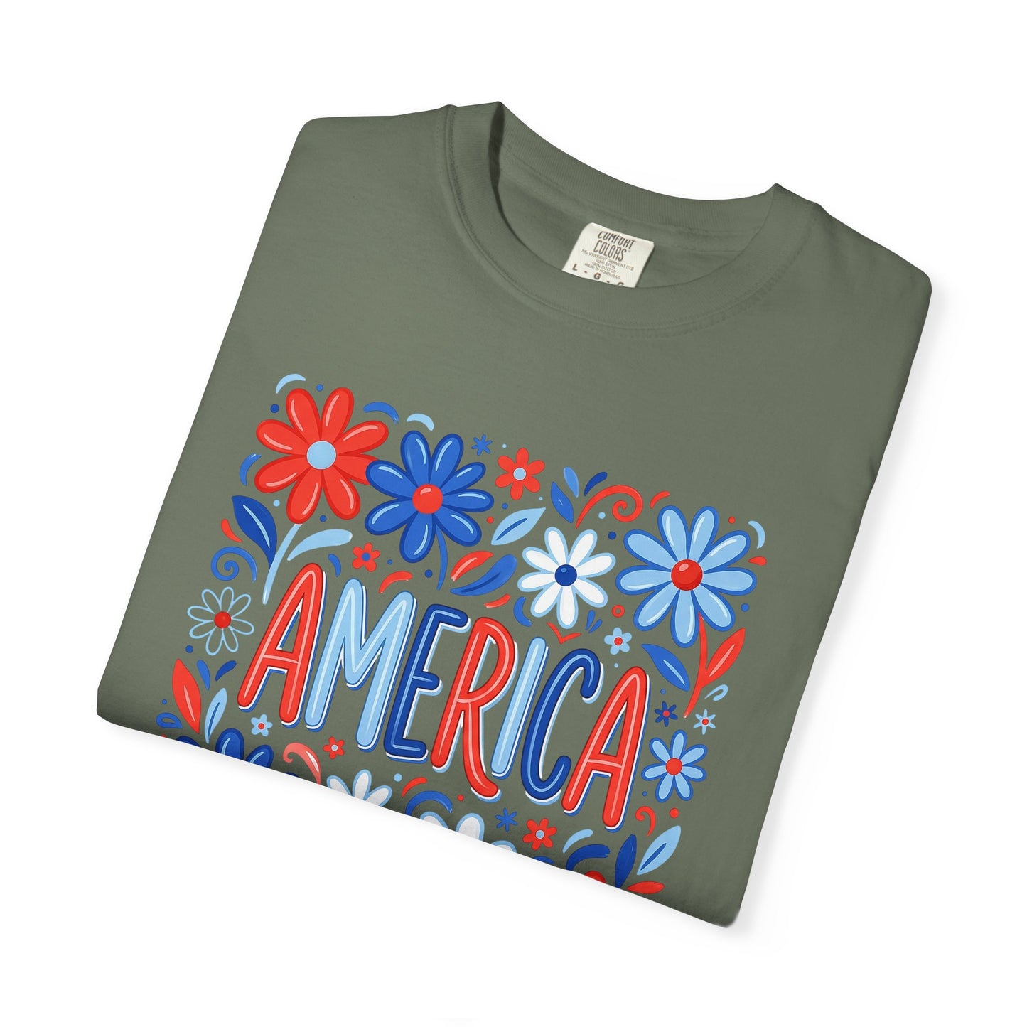 COMFORT COLORS - America Floral T-Shirt — Red, White & Blue Patriotic Tee