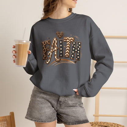 GILDAN - Faith Leopard Print Crewneck Sweatshirt