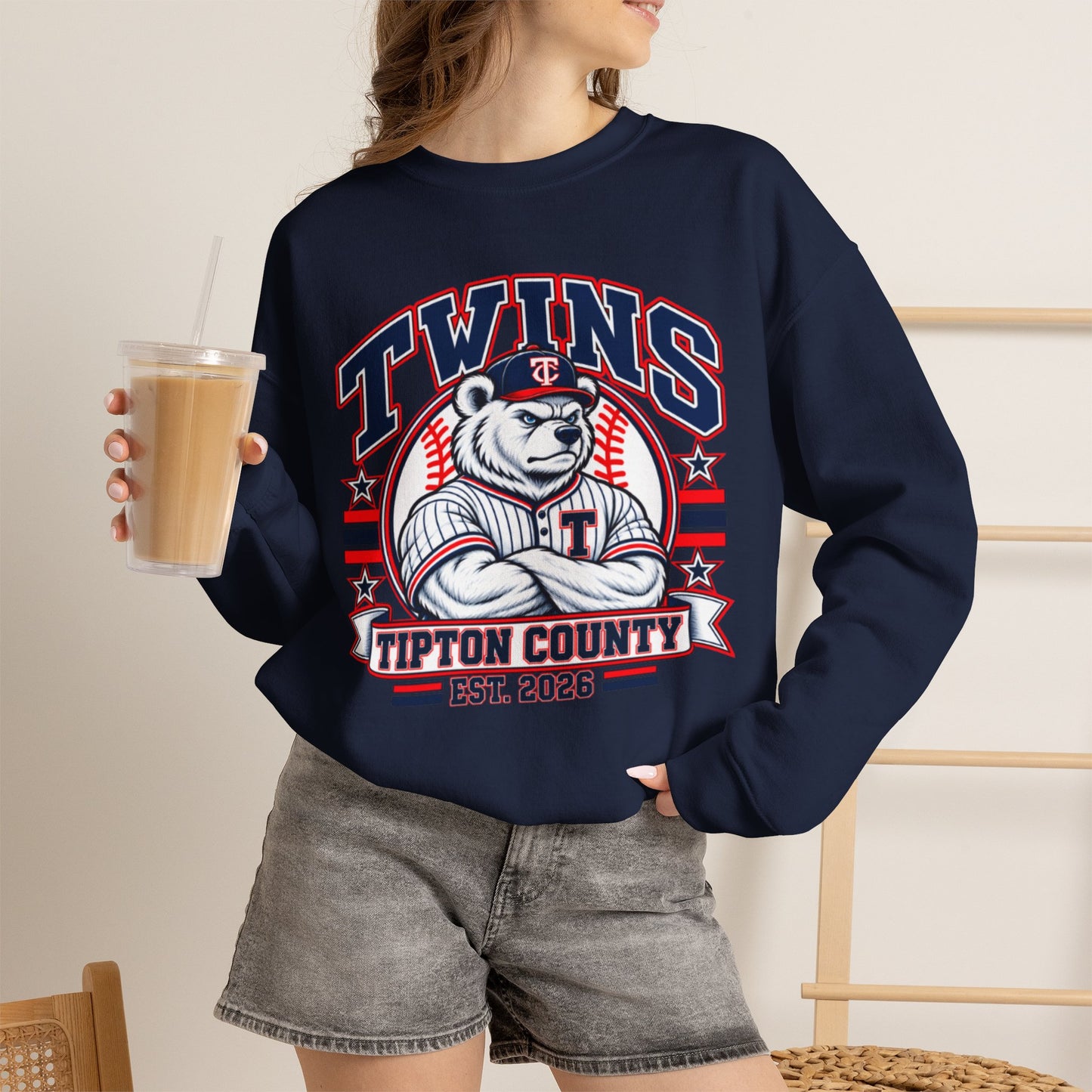 Twins Tipton County Baseball Crewneck Sweatshirt – Est. 2028 Vintage Mascot
