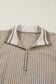 Khaki Stripe Zip up Collared Puff Sleeve Ruffled Plus Size Mini Dress