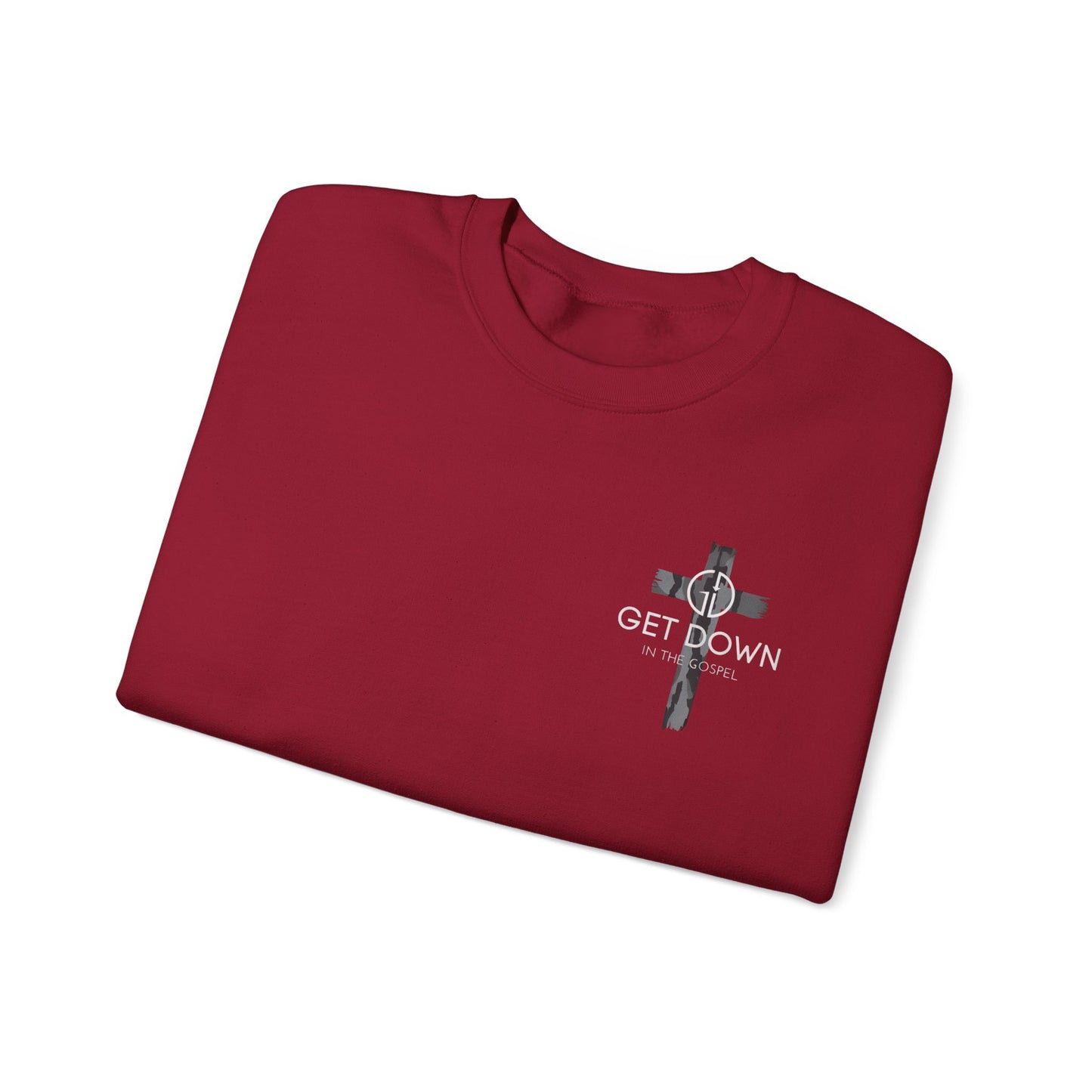 GILDAN - GET DOWN IN THE GOSPEL ADULT SWEATSHIRT GRAY CAMO CROSS