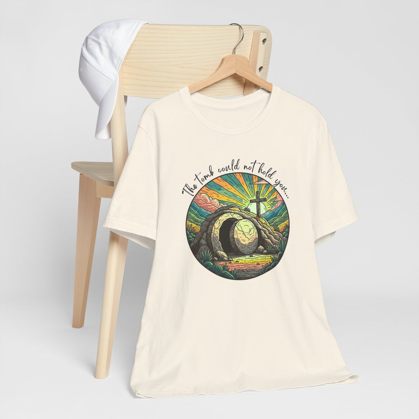 BELLA CANVAS - Easter Sunrise T-Shirt — He Is Risen Tomb & Cross Christian Tee