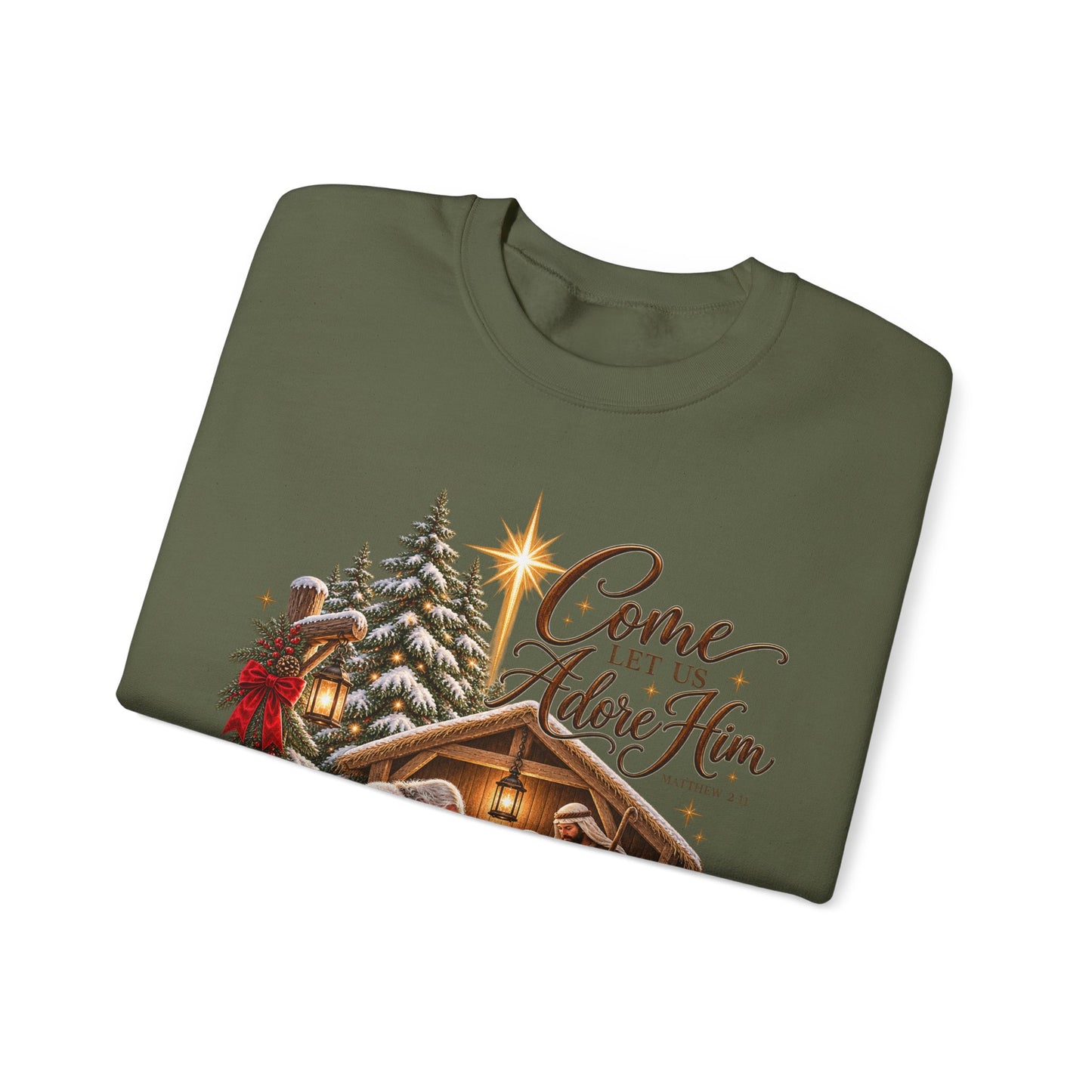 GILDAN - Crewneck Sweatshirt - 'Come Let Us Adore Him' Nativity Christmas Sweatshirt