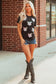 Black Shimmering Sequin Bow Ball Patterned Game Day Casual Tee