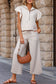Apricot Textured Ruffled Sleeve Zipped Top and Wide Leg Pants Set