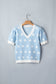 Rose Red Polka Dot Puff Short Sleeve Sweater Top