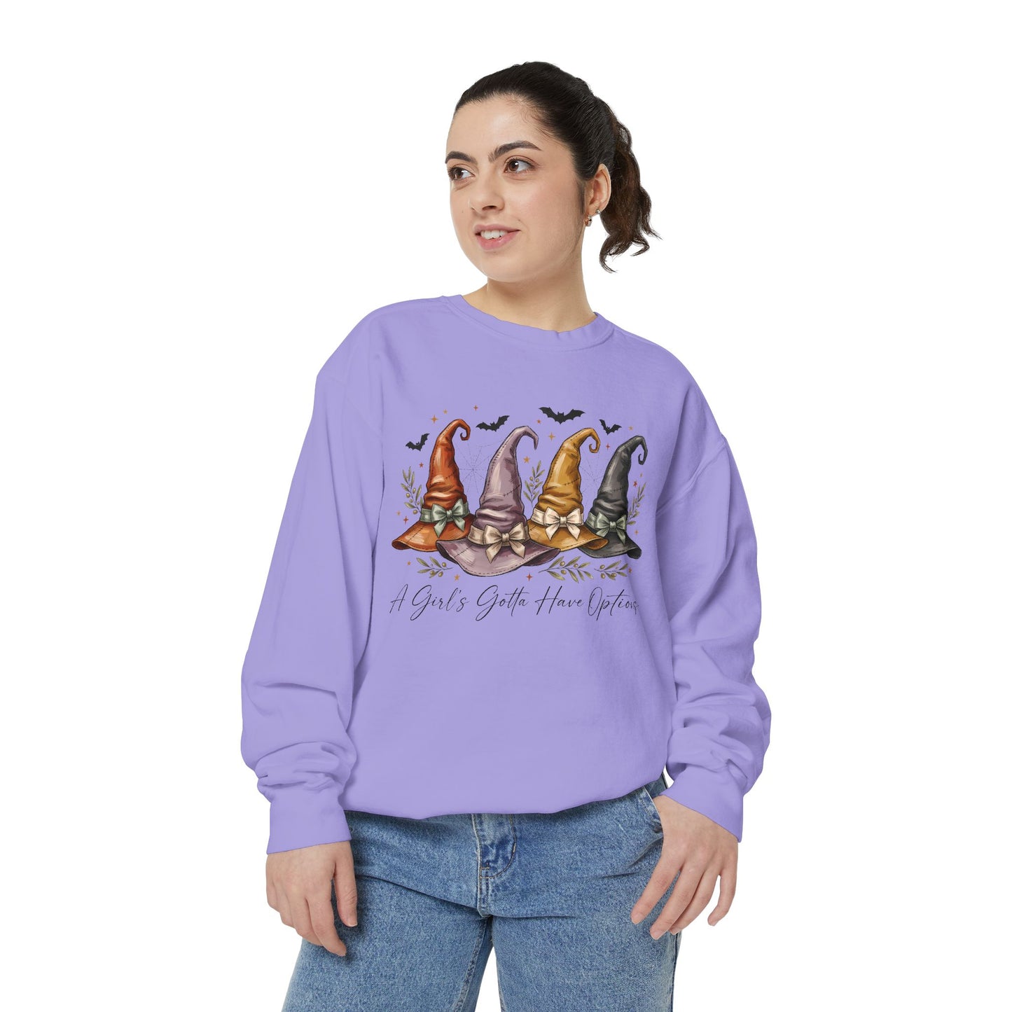 COMFORT COLORS - Gnome Trio Cozy Sweatshirt — "A Girl's Gotta Have Options" Fall Graphic