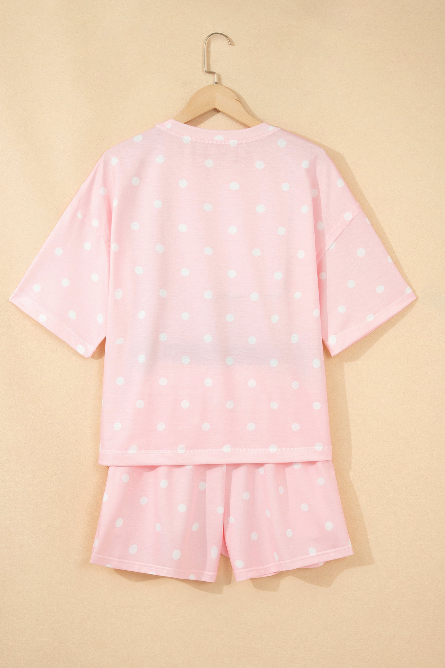 Sky Blue Exposed Seam Detail Polka Dot Loose Tee Drawstring Shorts Set