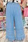 Beau Blue Ruffled Hem Wide Leg Chambray Pants