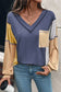 Jungle Green Exposed Stitching Colorblock V Neck Long Sleeve Top