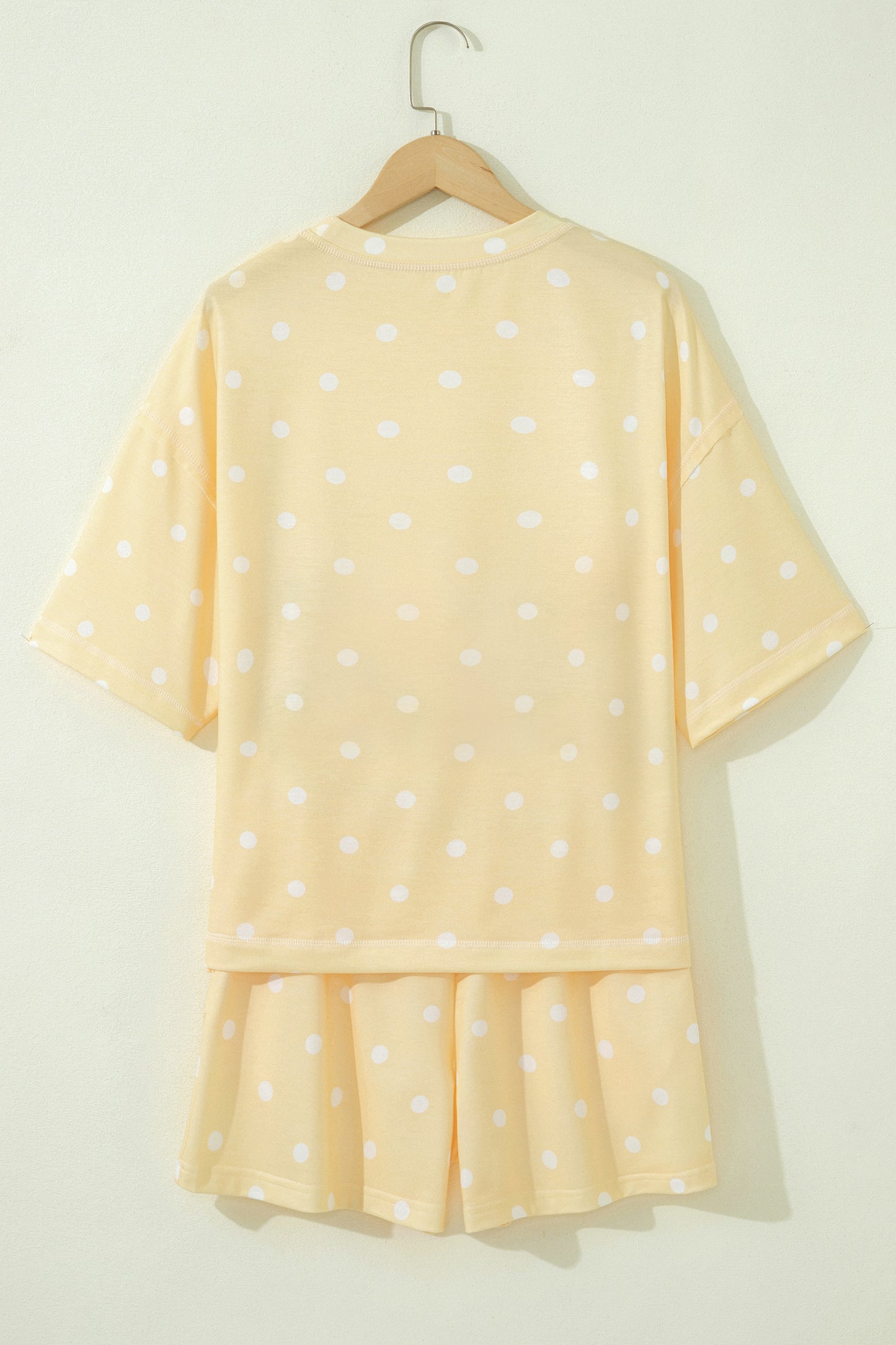 Sky Blue Exposed Seam Detail Polka Dot Loose Tee Drawstring Shorts Set