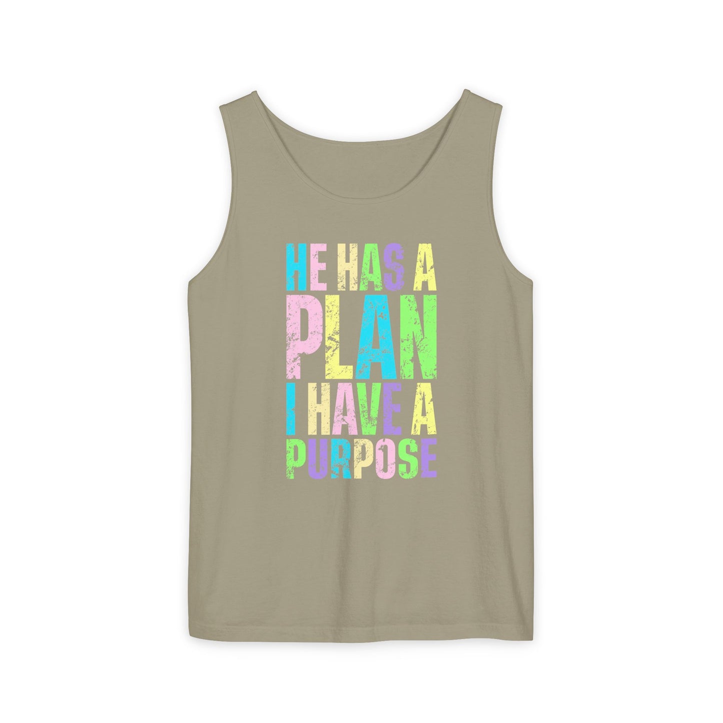 COMFORT COLORS - Inspirational Tank Top — "He Has a Plan, I Have a Purpose" Motivational Graphic Tank