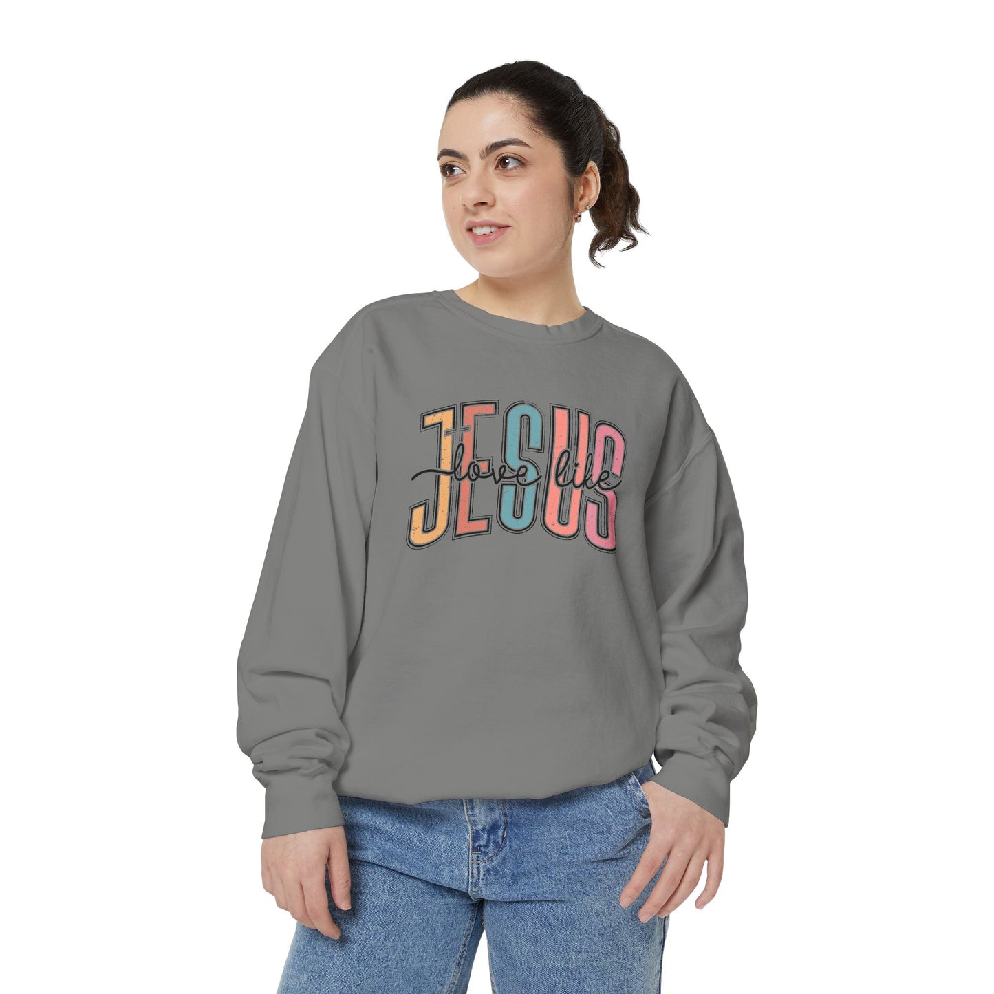 COMFORT COLORS - Jesus Floral Graphic Sweatshirt — Retro Pastel Faith Pullover