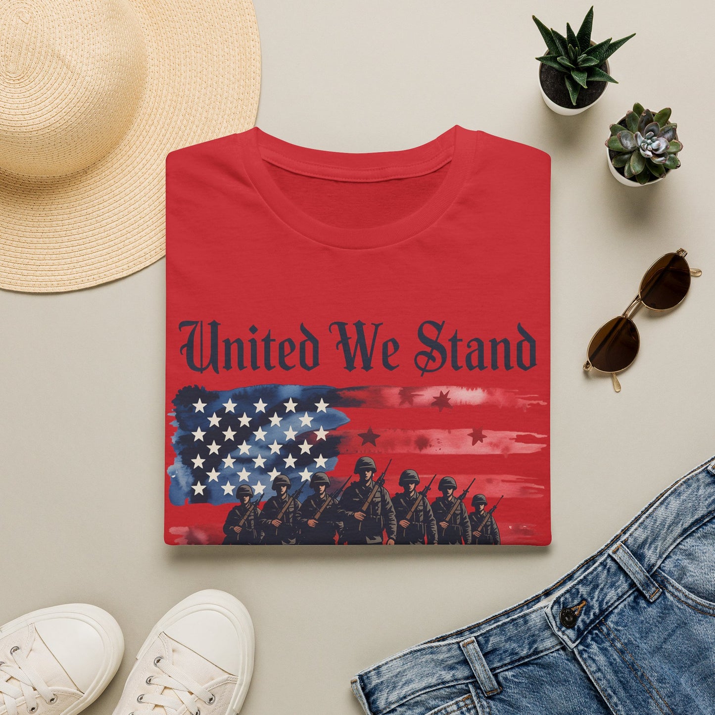 GILDAN - United We Stand T-Shirt — Patriotic American Flag Military Tribute Tee