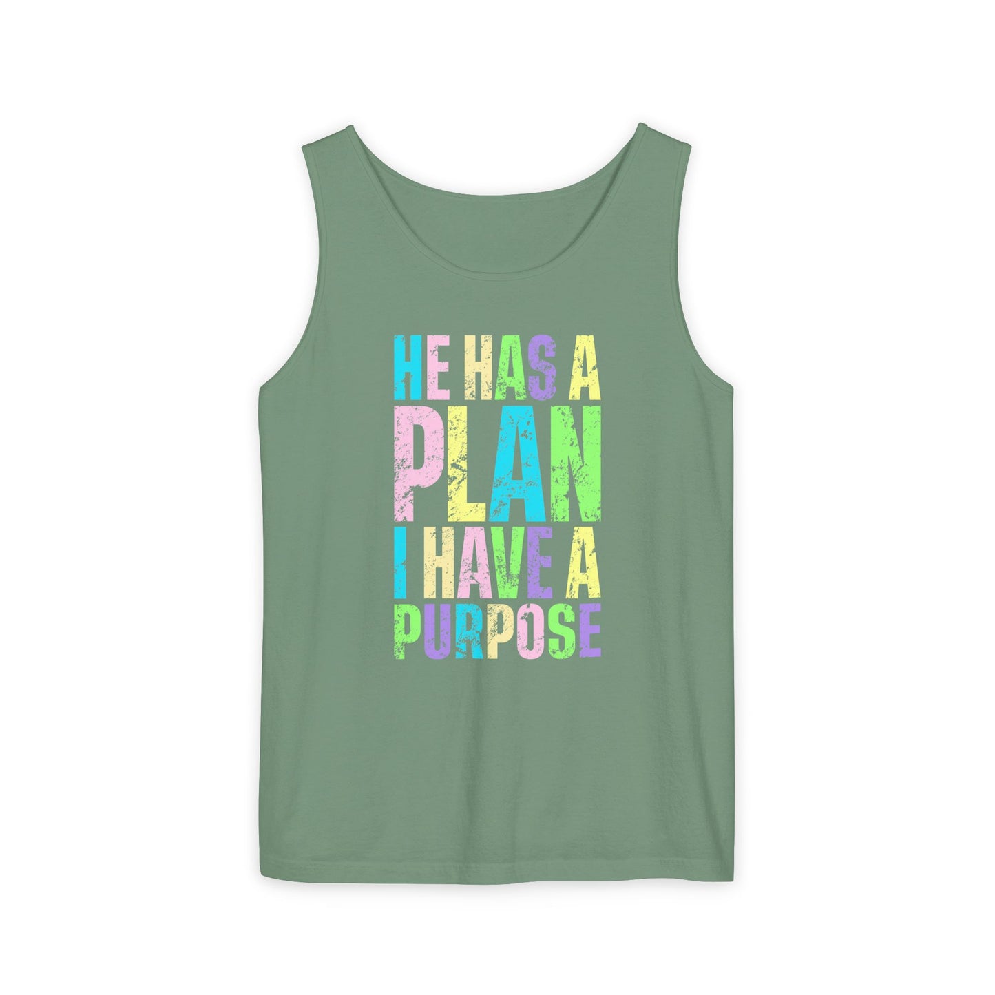 COMFORT COLORS - Inspirational Tank Top — "He Has a Plan, I Have a Purpose" Motivational Graphic Tank