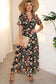 Multicolor Fiery Floral Print Frilled V Neck Short Sleeve Maxi Dress
