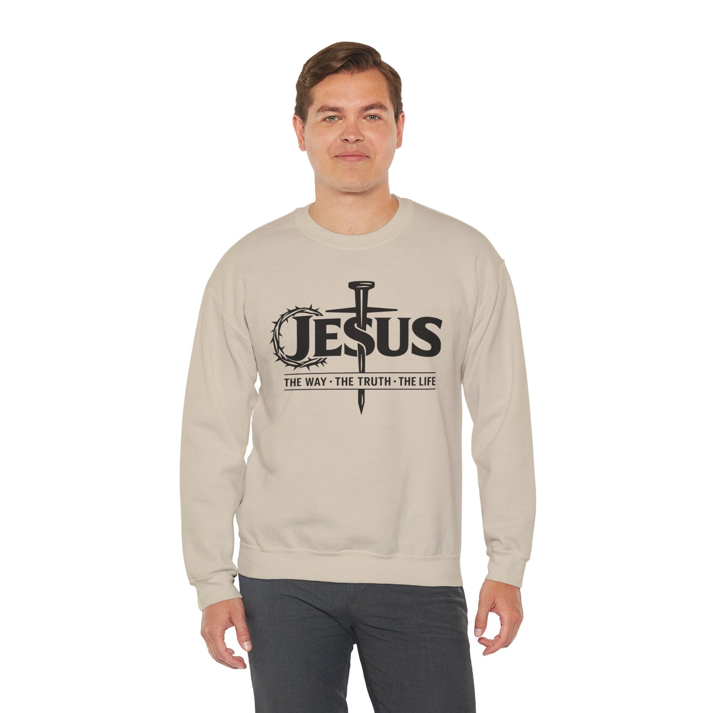GILDAN - Jesus Crown of Thorns Crewneck Sweatshirt — "The Way · The Truth · The Life"
