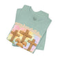 BELLA  CANVAS - Easter Bunny Kneeling at Crosses T‑Shirt — Christian Easter Faith Tee