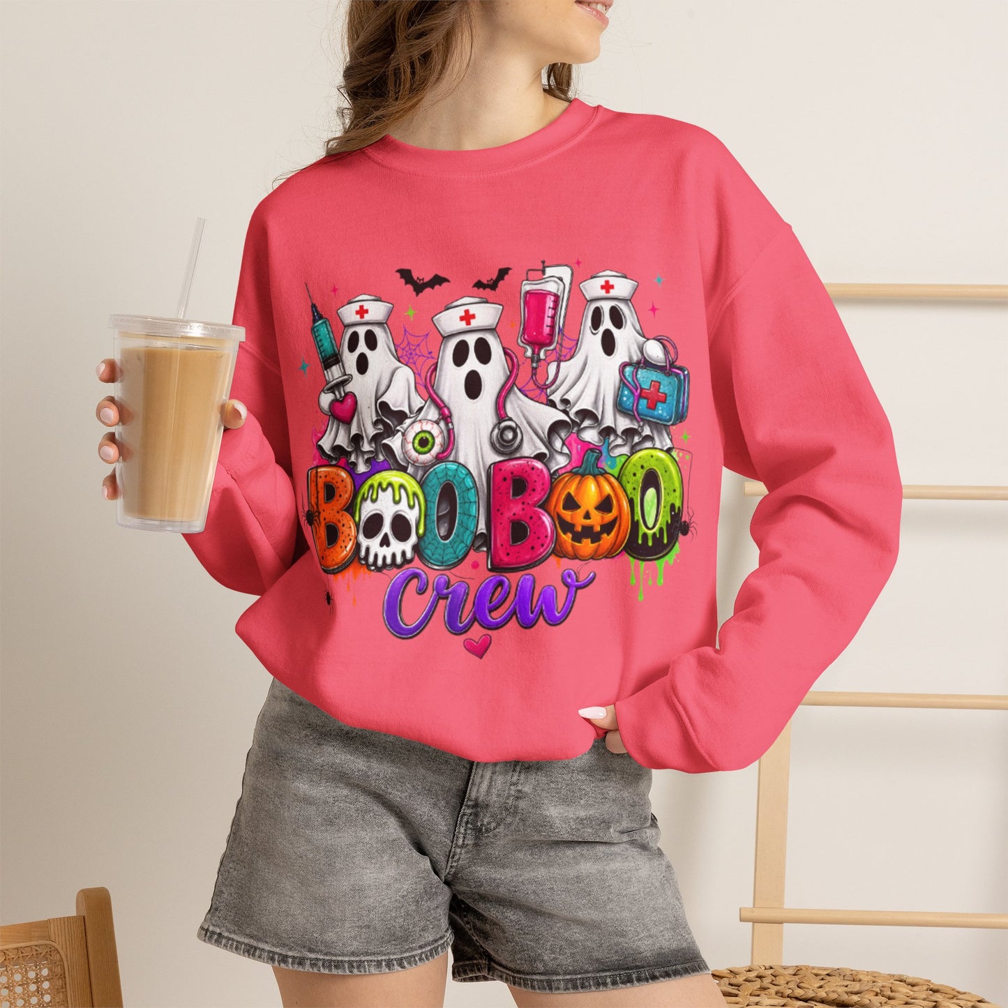 GILDAN - Boo Boo Crew Sweatshirt — Cute Nurse Ghosts Halloween Crewneck