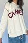 Beige Drop Shoulder Game Day Letter Print Pullover Sweater