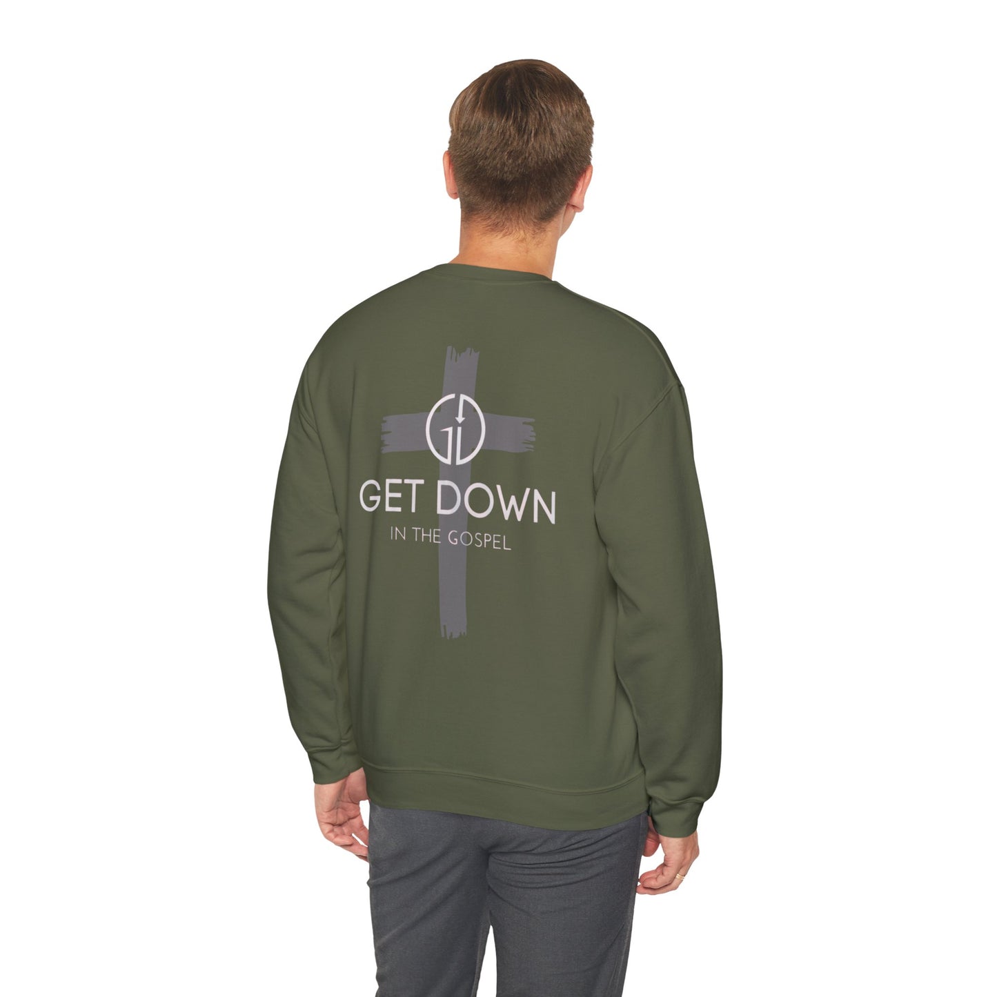 GILDAN -GET DOWN IN THE GOSPEL GRAY CROSS WHITE FONT
