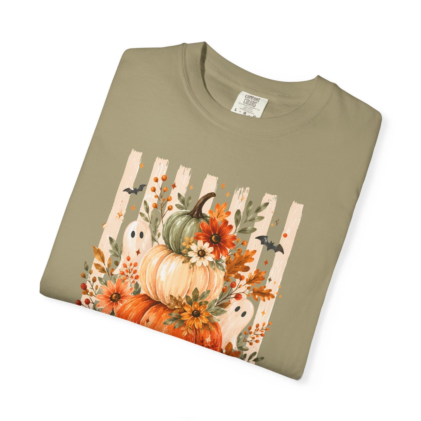 COMFORT COLORS - Pumpkin Stack 'Boo Y'all' Fall T-Shirt — Autumn Floral Halloween Tee