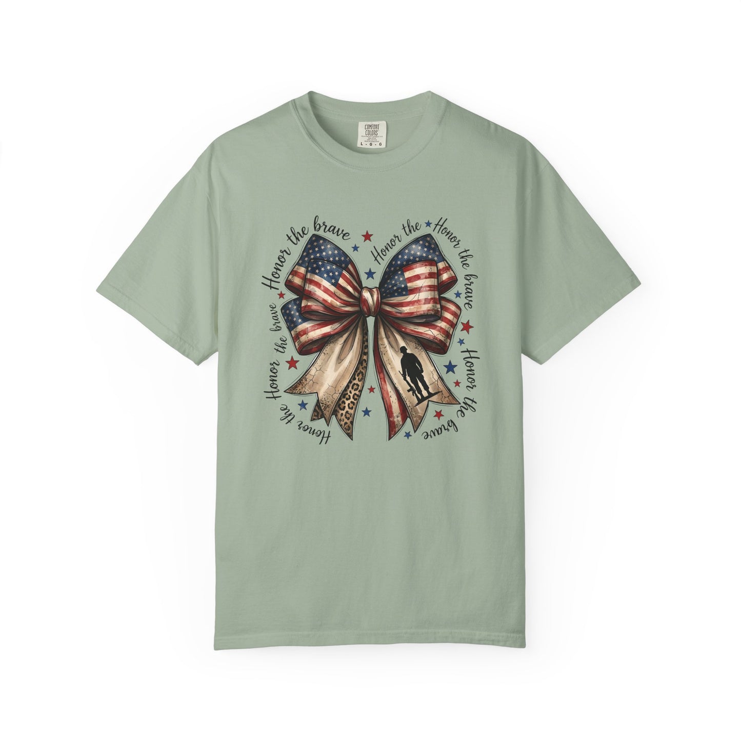 COMFORT COLORS - Patriotic American Flag Bow T-Shirt — "Home of the Brave" Fourth of July Tee