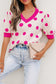 Rose Red Polka Dot Puff Short Sleeve Sweater Top