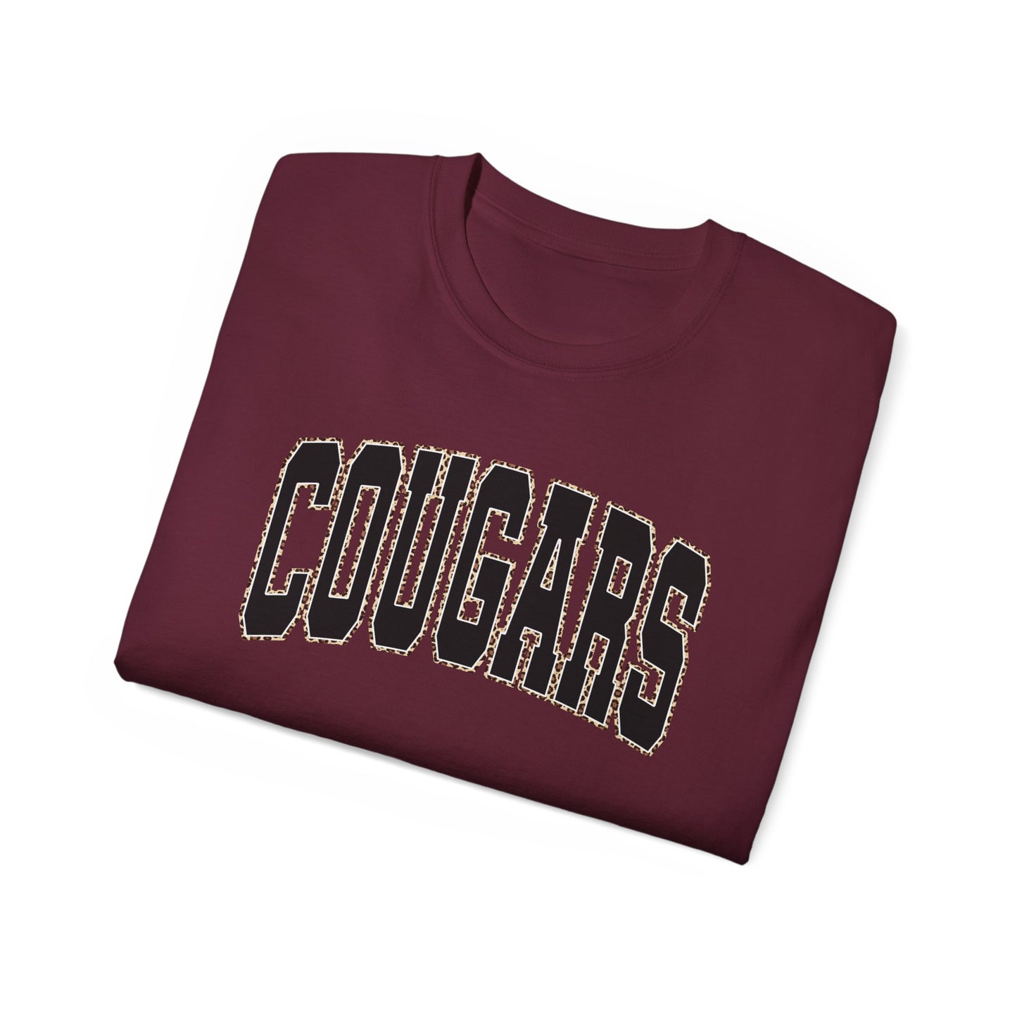 Cougars Arch Logo Tee Leopard Print Outline— Vintage Collegiate Graphic T-Shirt