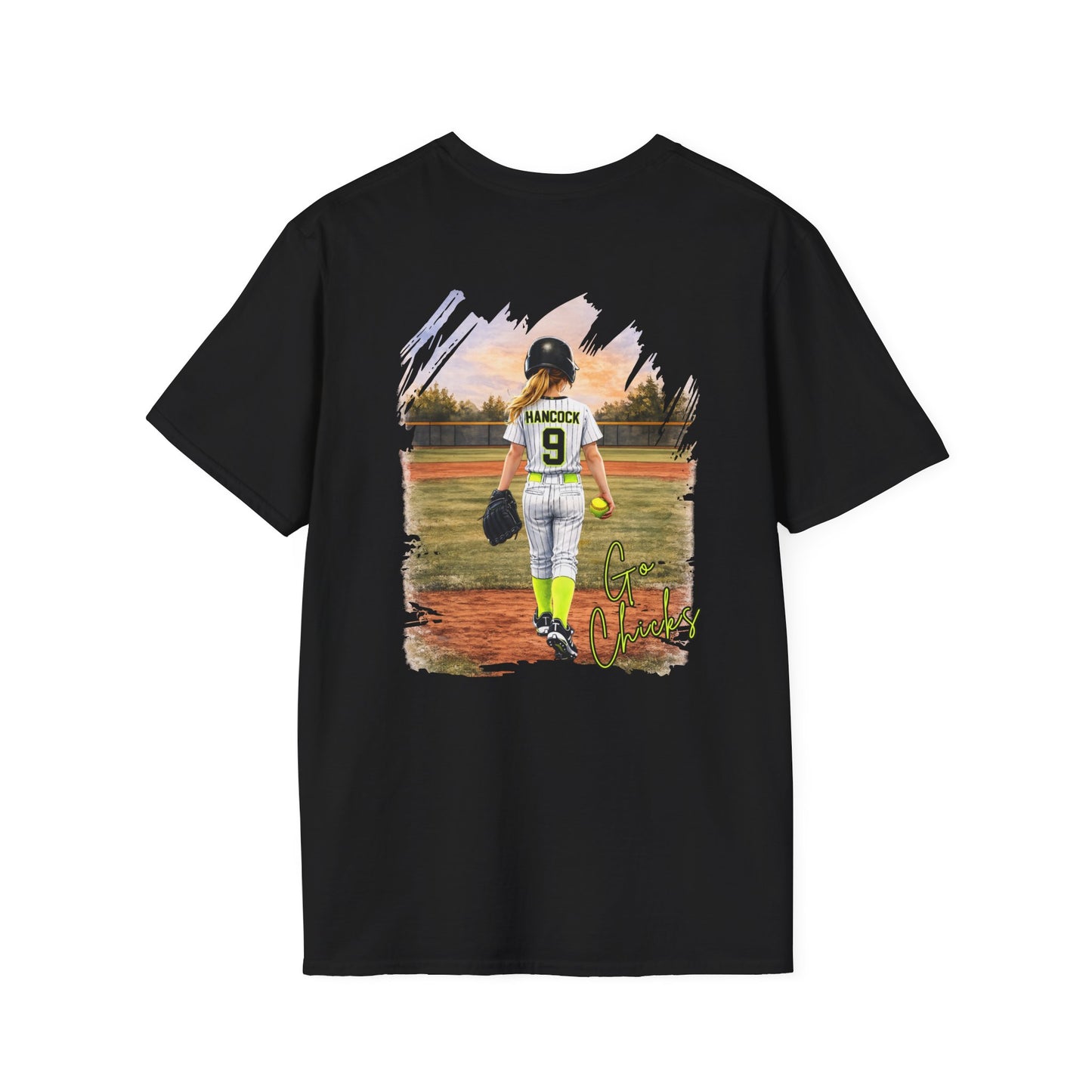 ** PERSONALIZE IT ** Customized Softball Player Backprint T-Shirt With Front Team Logo