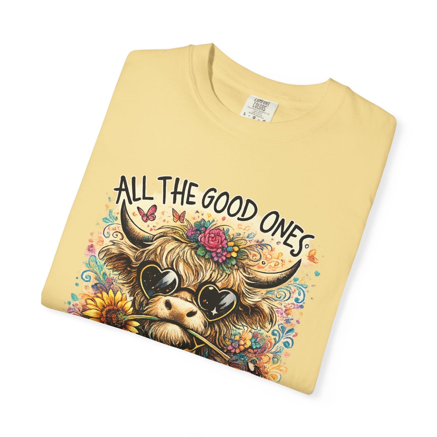 COMFORT COLORS - Cow Graphic T-Shirt — "All the Good Ones Are a Little Crazy" Floral Sunflower Design