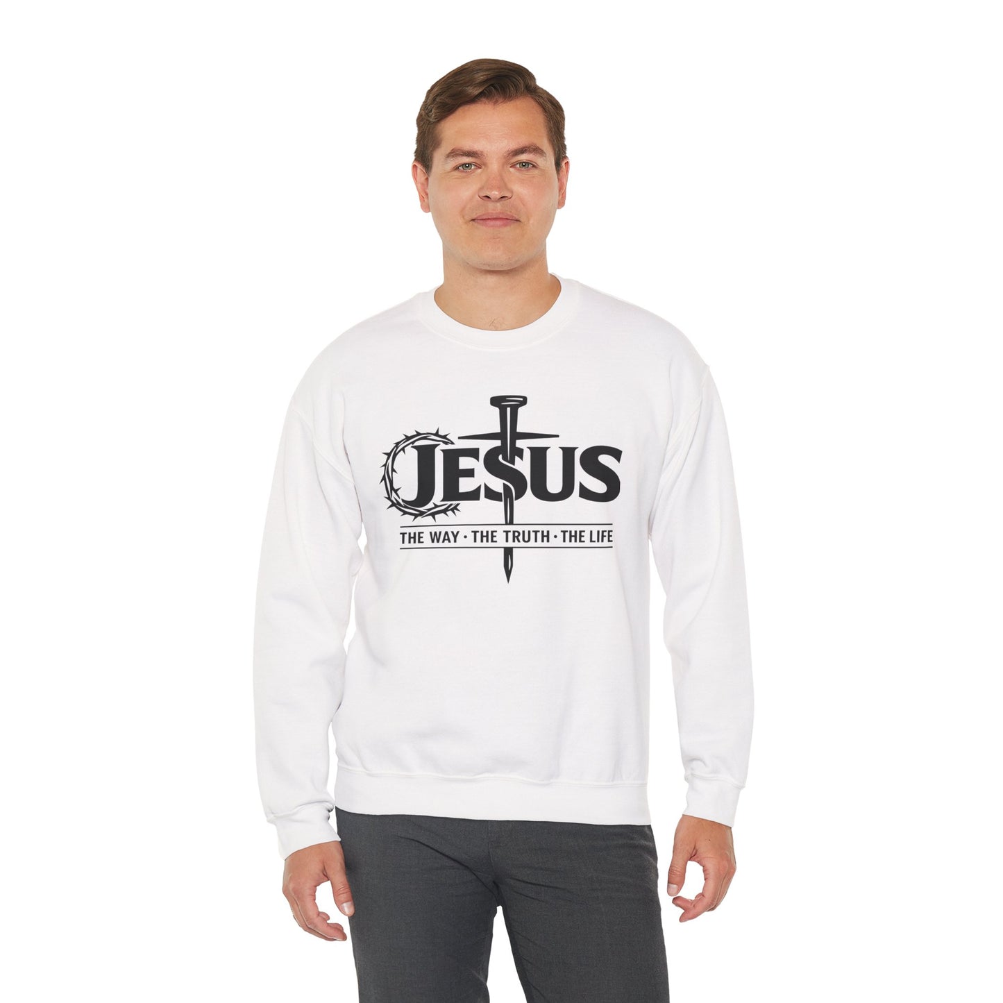 GILDAN - Jesus Crown of Thorns Crewneck Sweatshirt — "The Way · The Truth · The Life"