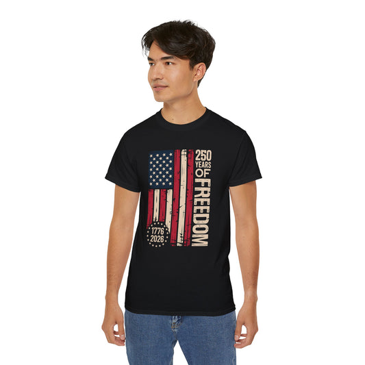 250 Years of Freedom American Flag T‑Shirt — 1776‑2026 Patriotic Independence Day Tee