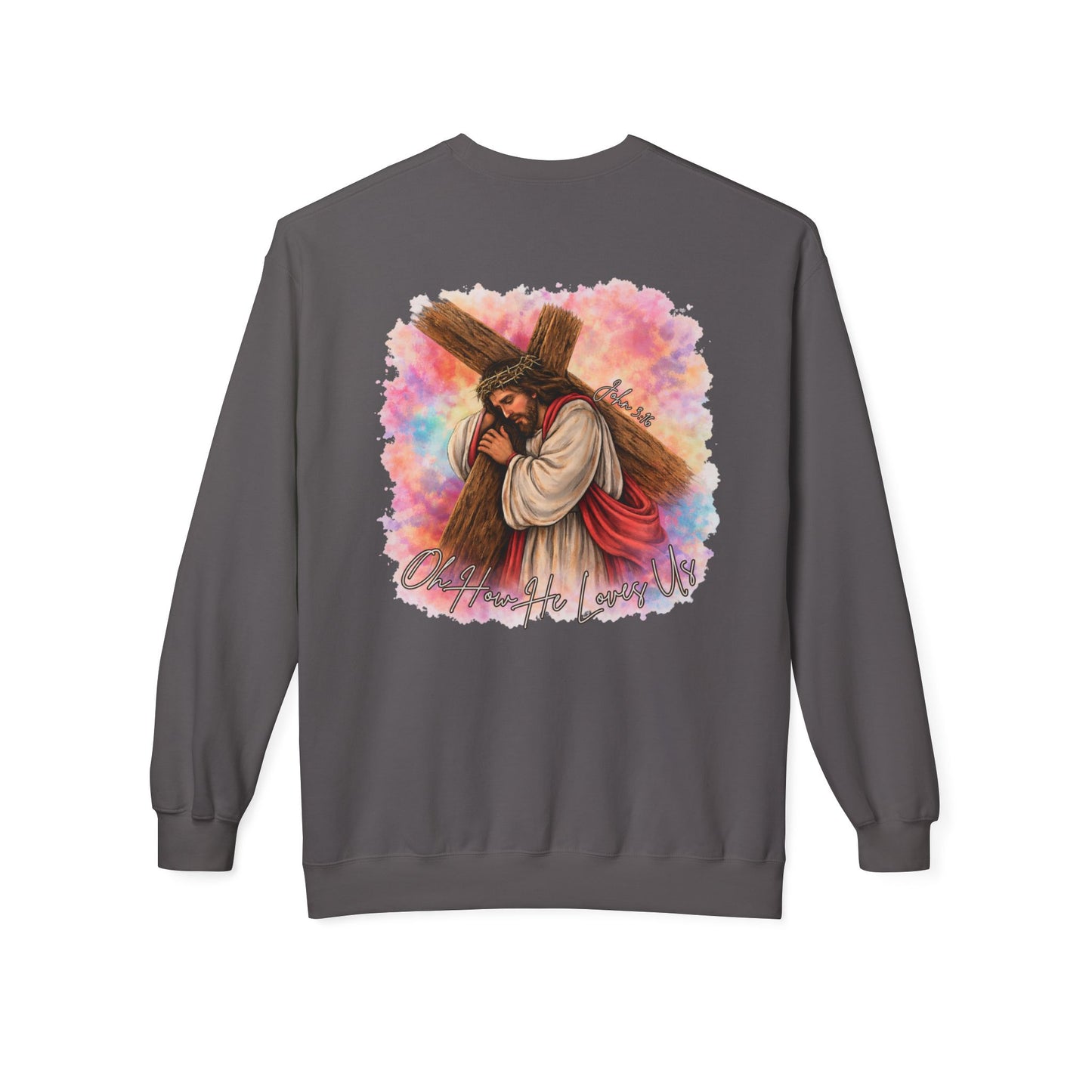 Christian Sweatshirt — Jesus Carrying Cross Crewneck (Faith Over Fear)
