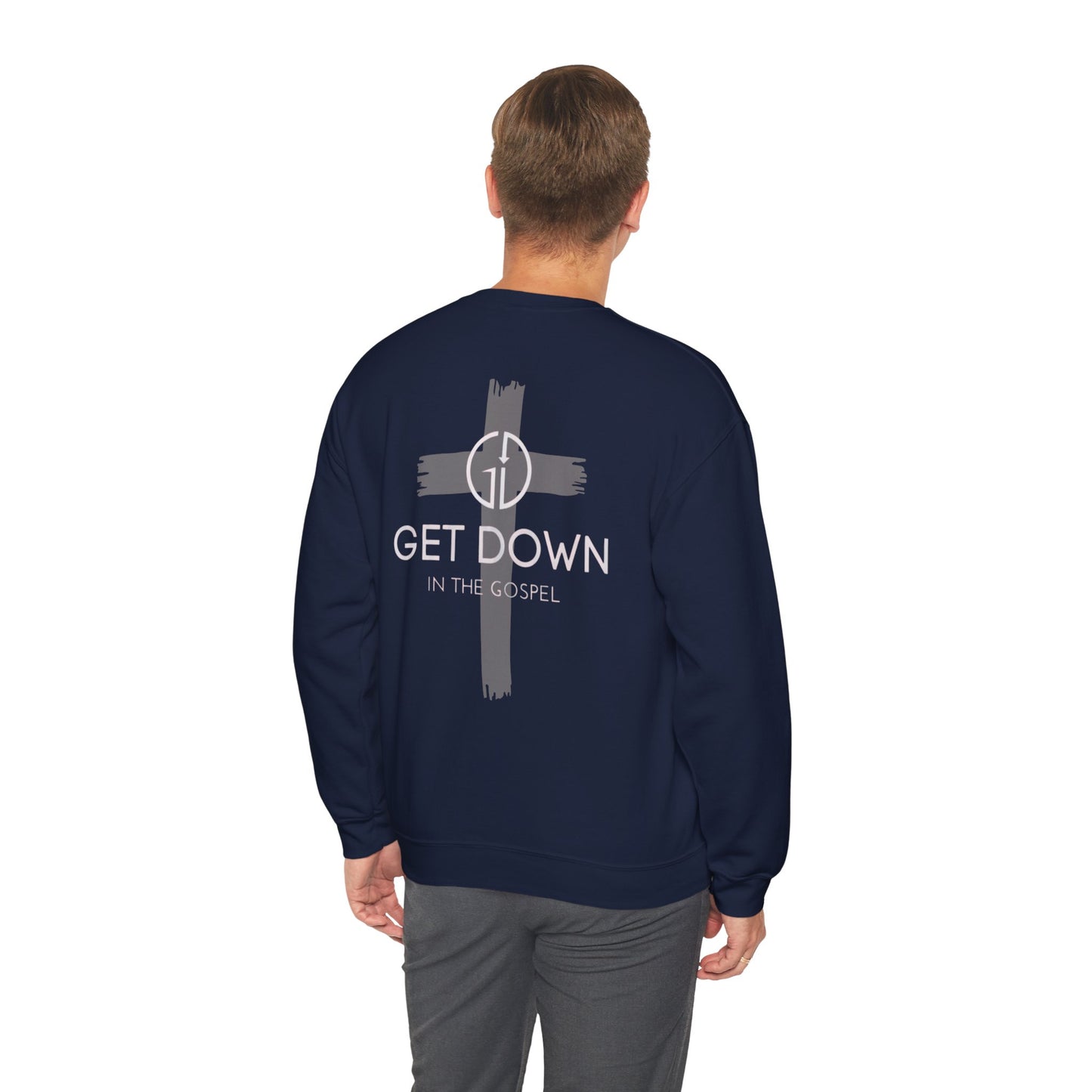 GET DOWN IN THE GOSPEL GRAY CROSS WHITE FONT