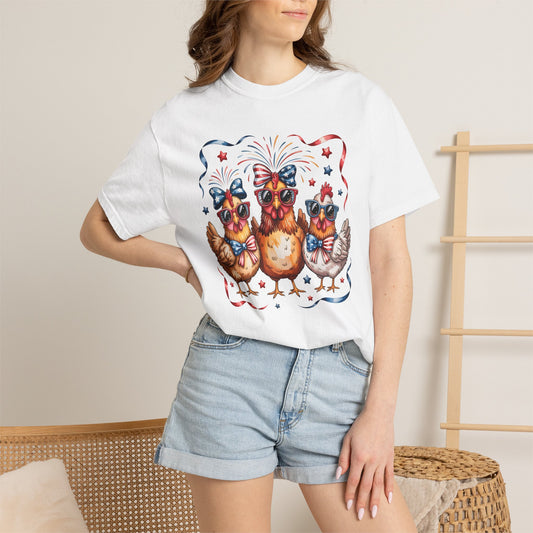 COMFORT COLORS - Patriotic Chickens T-Shirt — 4th of July Farm Animal Graphic Tee