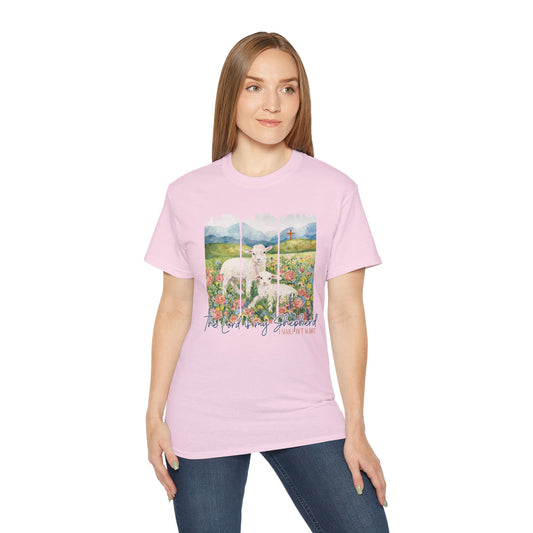 GILDAN - Lamb In Wildflowers Tee – "The Lord Is My Shepherd" Cotton T-Shirt