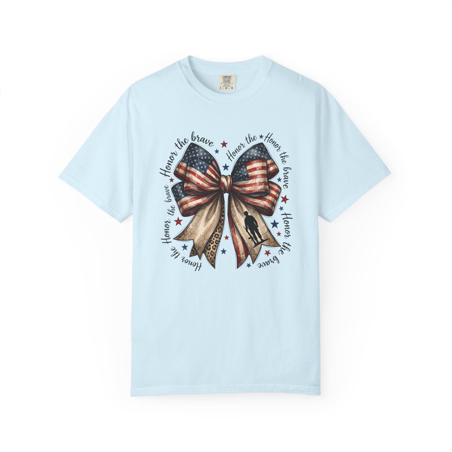 COMFORT COLORS - Patriotic American Flag Bow T-Shirt — "Home of the Brave" Fourth of July Tee