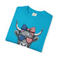 COMFORT COLORS - Patriotic Highland Cow T-Shirt — American Flag Heart Sunglasses