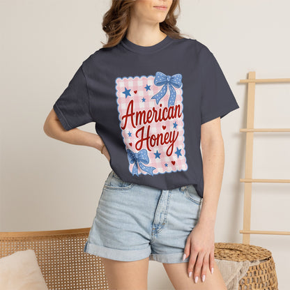 COMFORT COLORS - American Honey Graphic T-Shirt — Retro Patriotic Stars & Bows