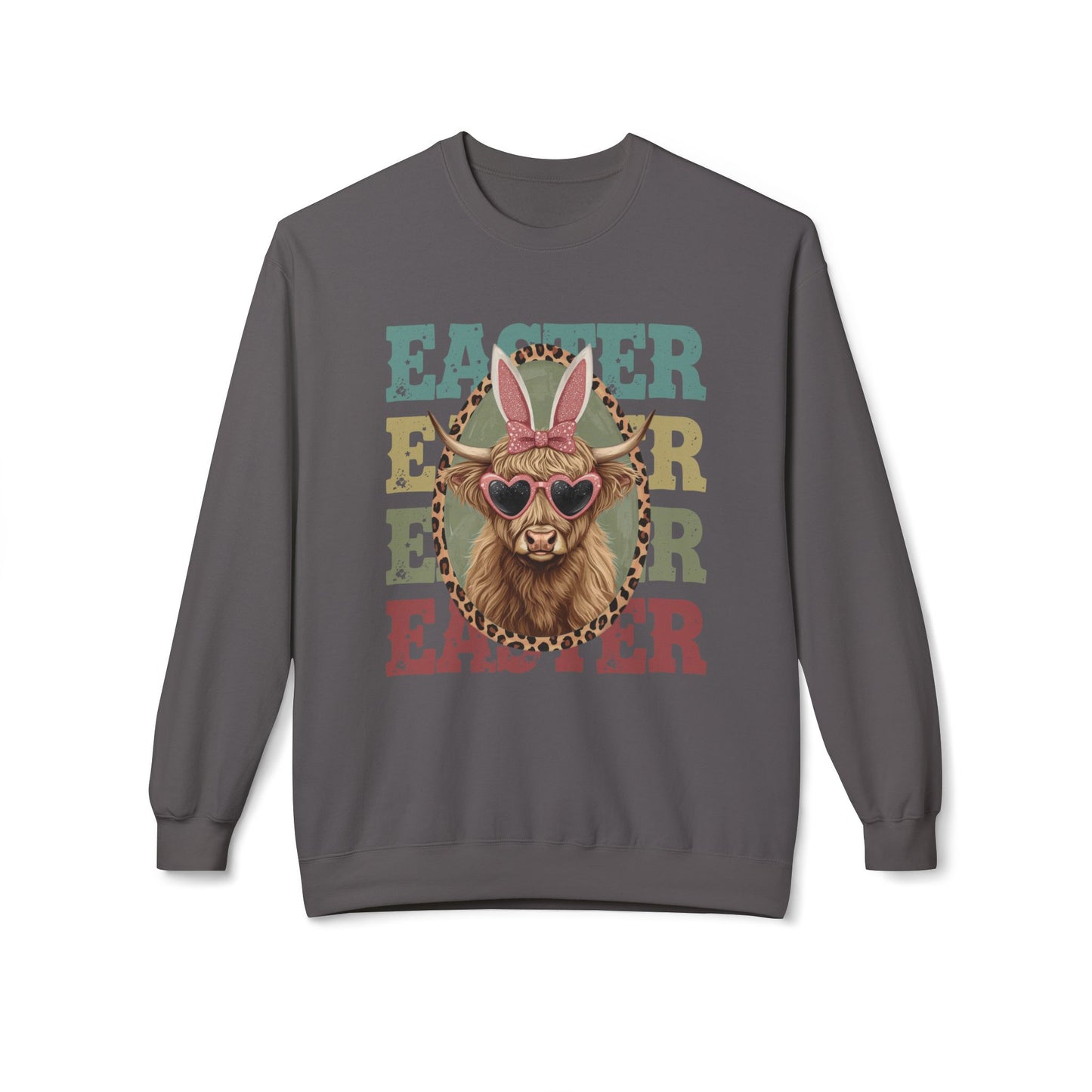 Easter Cow Crewneck Sweatshirt — Retro Bunny Ears & Sunglasses
