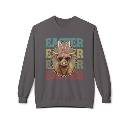 Easter Cow Crewneck Sweatshirt — Retro Bunny Ears & Sunglasses